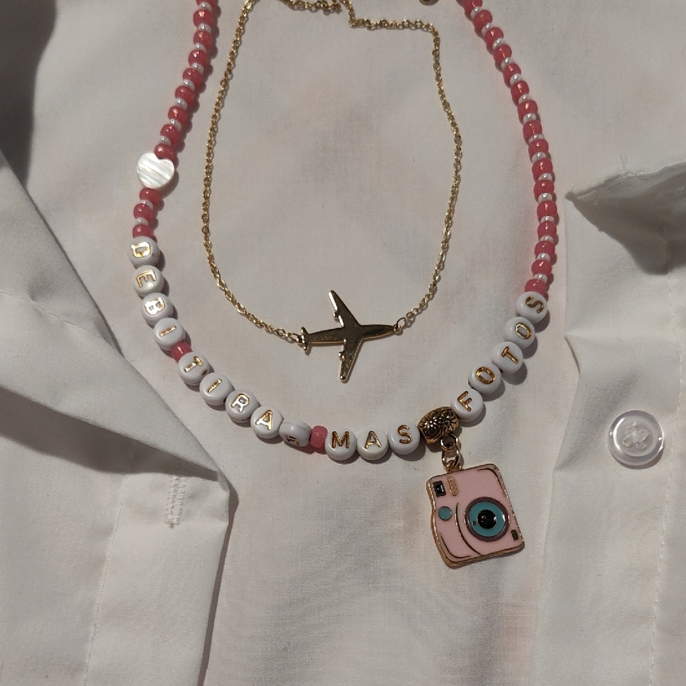 Pink and Gold Beaded Necklace Set